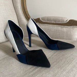 ZARA Colorblock D'Orsay Velvet Navy Black White Pumps Size 9